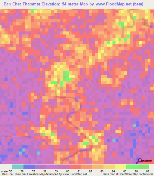 Ban Chet Thammat,Thailand Elevation Map