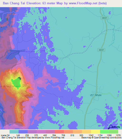 Ban Chang Tai,Thailand Elevation Map