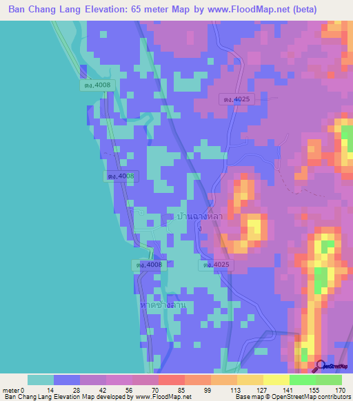 Ban Chang Lang,Thailand Elevation Map