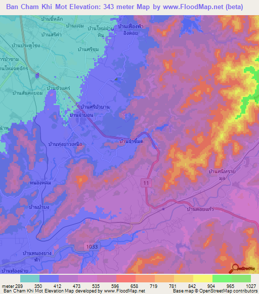 Ban Cham Khi Mot,Thailand Elevation Map