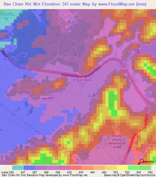 Ban Cham Khi Mot,Thailand Elevation Map