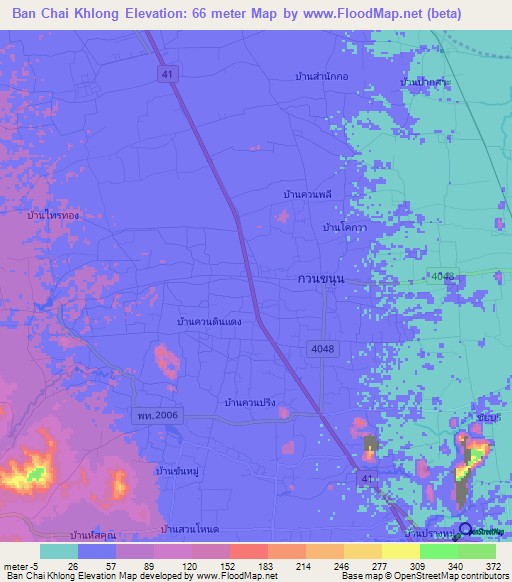 Ban Chai Khlong,Thailand Elevation Map