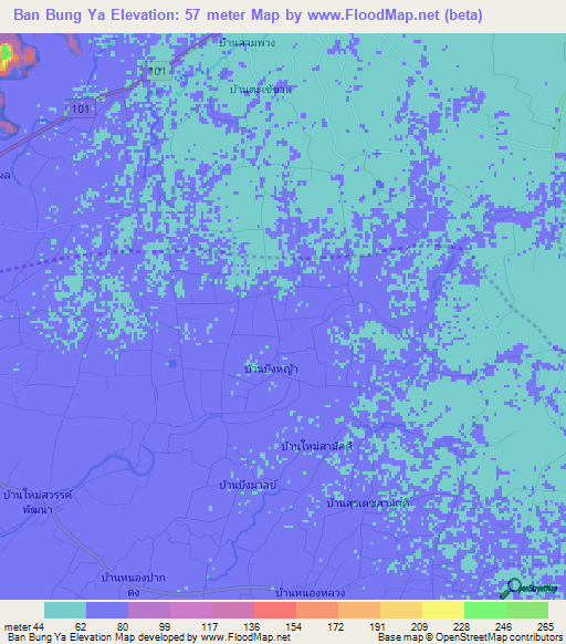 Ban Bung Ya,Thailand Elevation Map