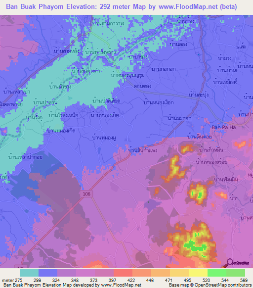 Ban Buak Phayom,Thailand Elevation Map