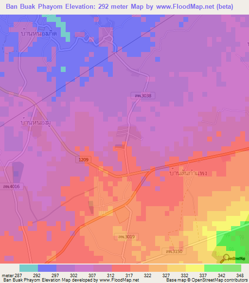 Ban Buak Phayom,Thailand Elevation Map