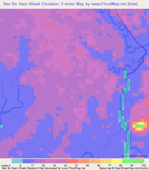 Ban Bo Saen Khaek,Thailand Elevation Map