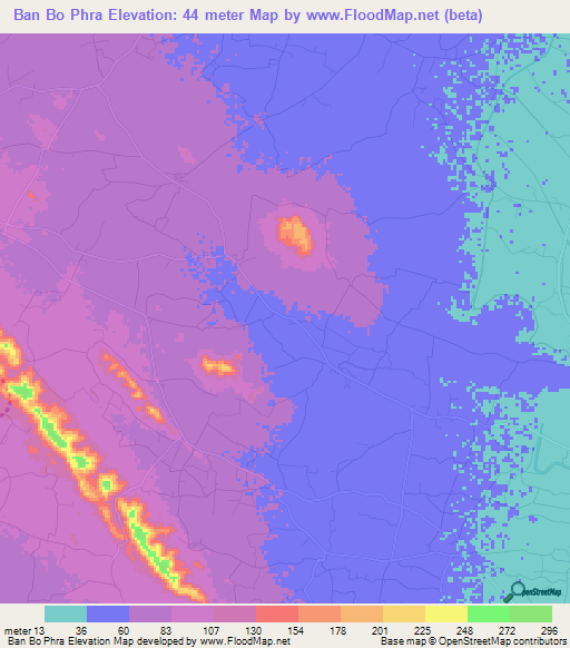 Ban Bo Phra,Thailand Elevation Map