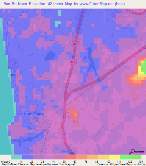 Ban Bo Noen,Thailand Elevation Map