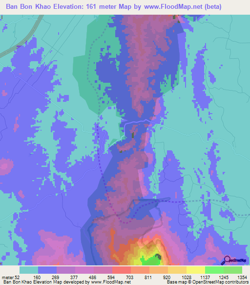 Ban Bon Khao,Thailand Elevation Map