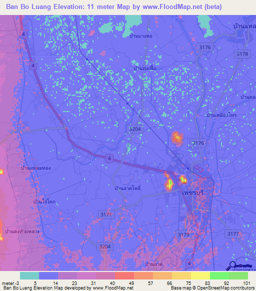 Ban Bo Luang,Thailand Elevation Map