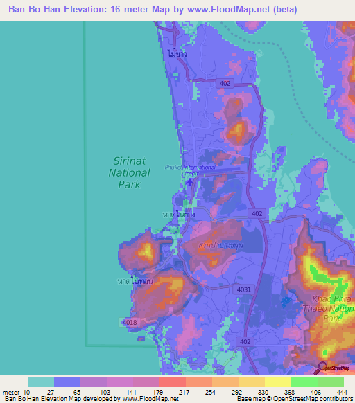 Ban Bo Han,Thailand Elevation Map