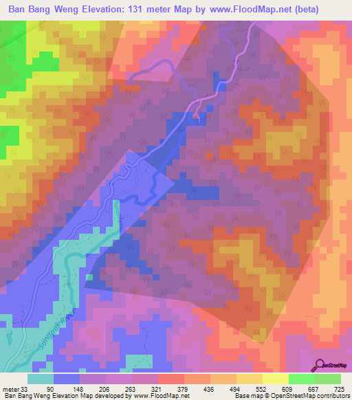 Ban Bang Weng,Thailand Elevation Map