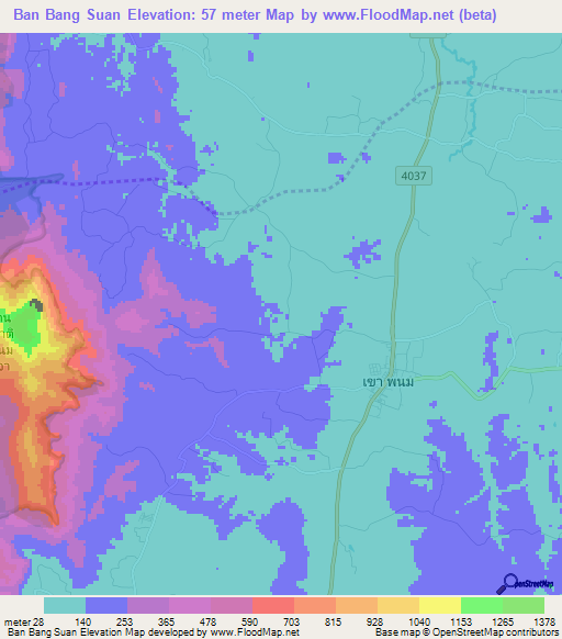 Ban Bang Suan,Thailand Elevation Map