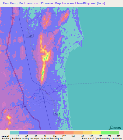 Ban Bang Ru,Thailand Elevation Map