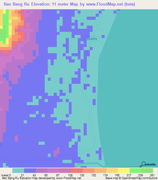 Ban Bang Ru,Thailand Elevation Map