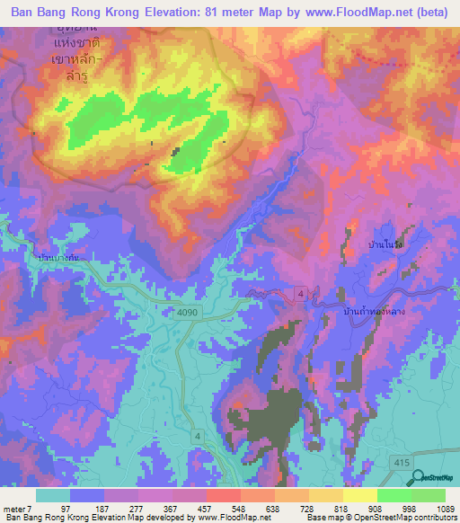 Ban Bang Rong Krong,Thailand Elevation Map