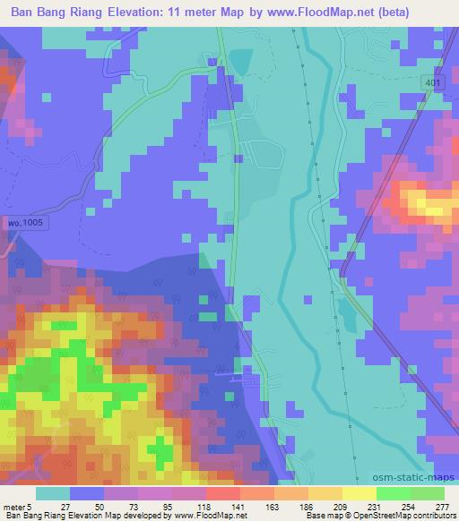 Ban Bang Riang,Thailand Elevation Map