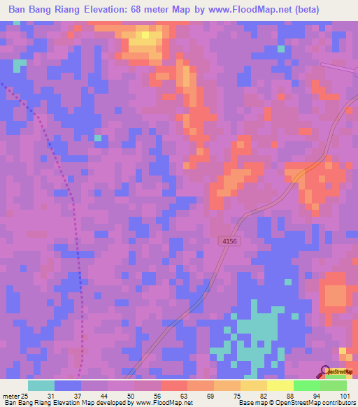 Ban Bang Riang,Thailand Elevation Map