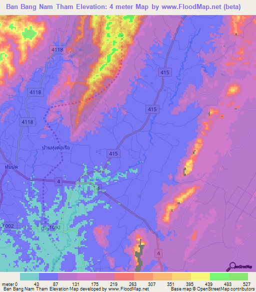 Ban Bang Nam Tham,Thailand Elevation Map