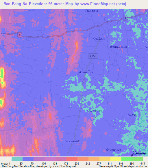 Ban Bang Na,Thailand Elevation Map