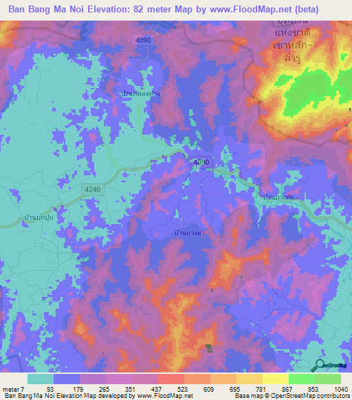 Ban Bang Ma Noi,Thailand Elevation Map
