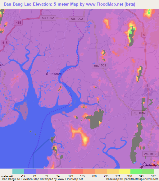Ban Bang Lao,Thailand Elevation Map