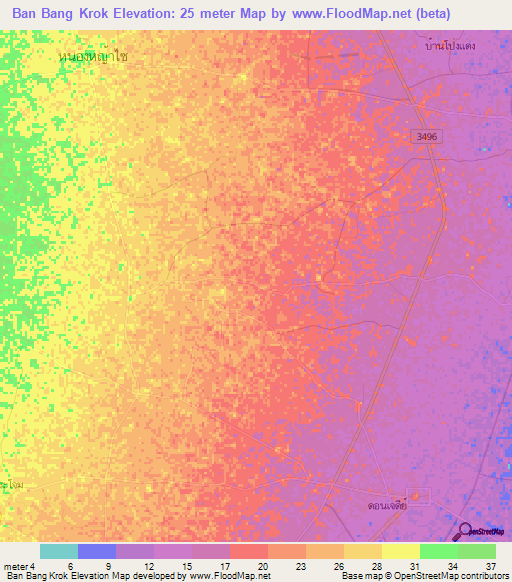 Ban Bang Krok,Thailand Elevation Map