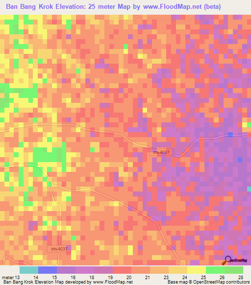 Ban Bang Krok,Thailand Elevation Map