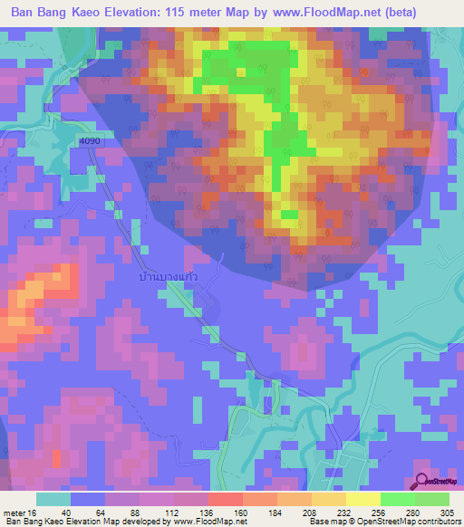 Ban Bang Kaeo,Thailand Elevation Map