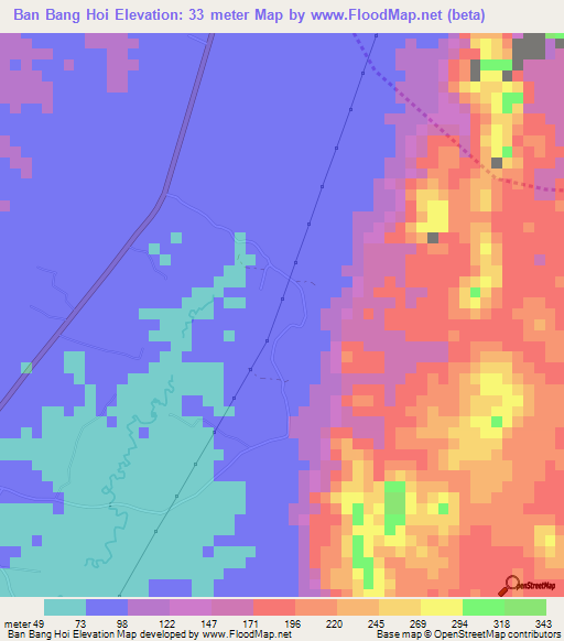 Ban Bang Hoi,Thailand Elevation Map
