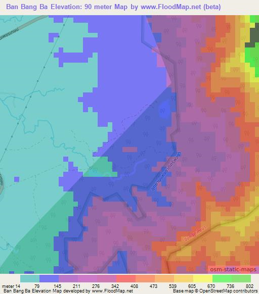 Ban Bang Ba,Thailand Elevation Map