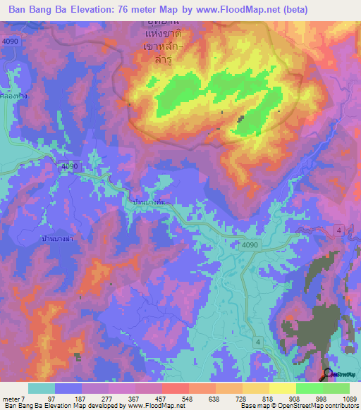 Ban Bang Ba,Thailand Elevation Map
