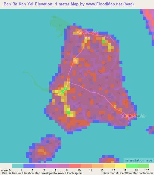 Ban Ba Kan Yai,Thailand Elevation Map