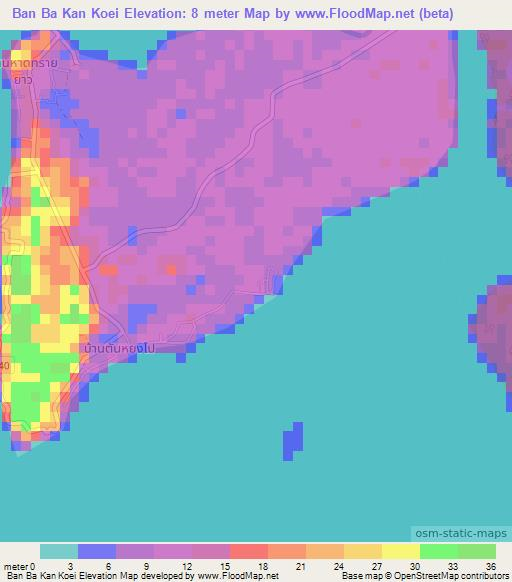 Ban Ba Kan Koei,Thailand Elevation Map