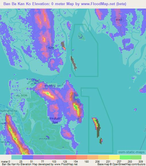 Ban Ba Kan Ko,Thailand Elevation Map