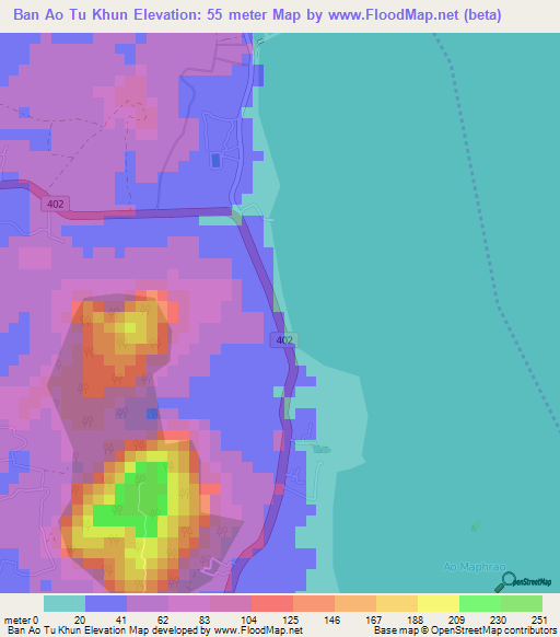 Ban Ao Tu Khun,Thailand Elevation Map