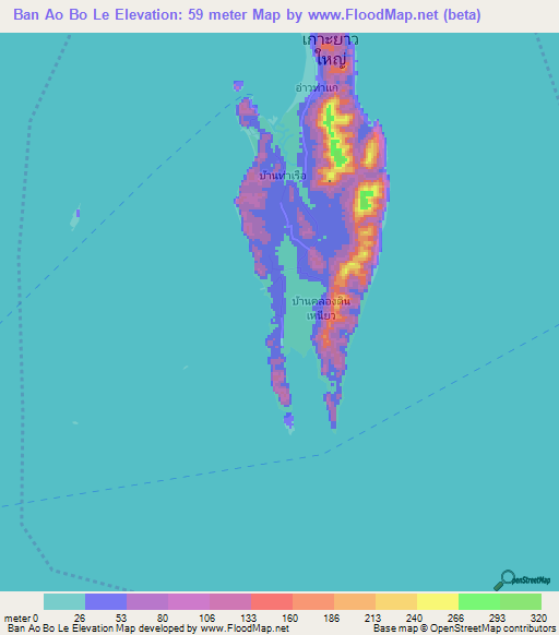 Ban Ao Bo Le,Thailand Elevation Map