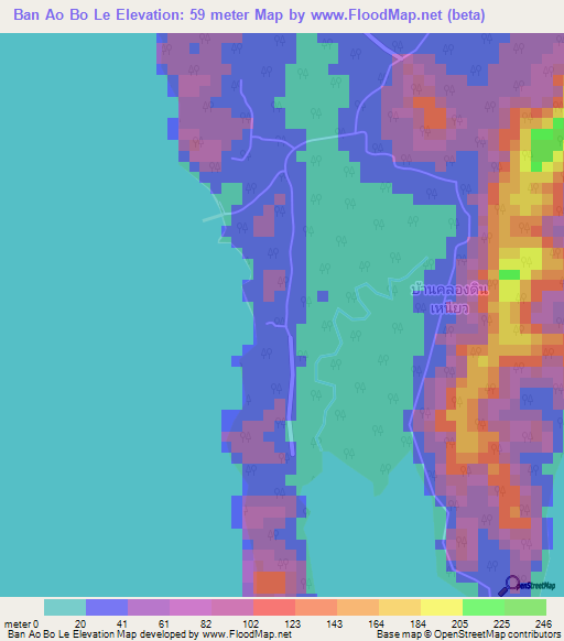 Ban Ao Bo Le,Thailand Elevation Map