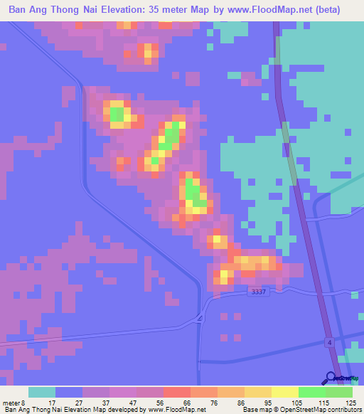 Ban Ang Thong Nai,Thailand Elevation Map