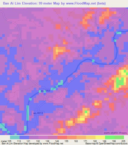 Ban Ai Lim,Thailand Elevation Map