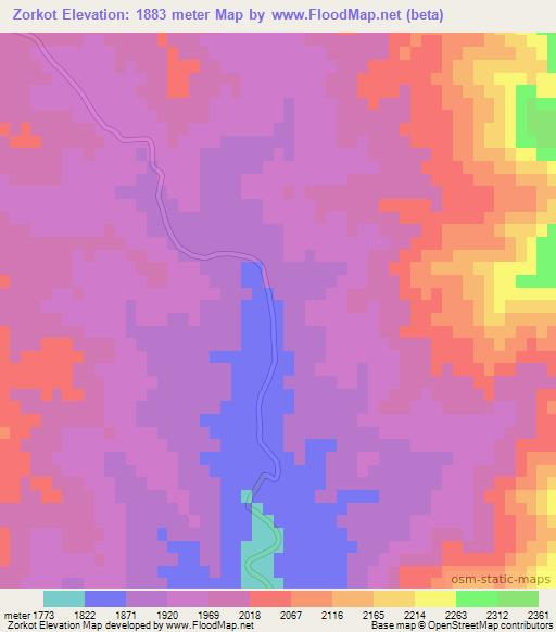 Zorkot,Afghanistan Elevation Map