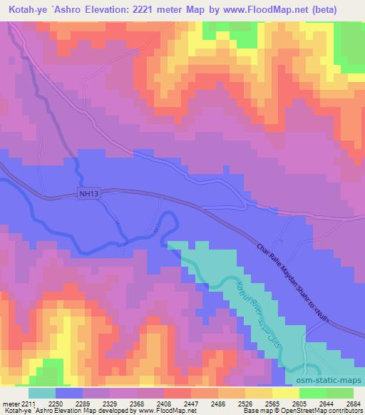 Kotah-ye `Ashro,Afghanistan Elevation Map