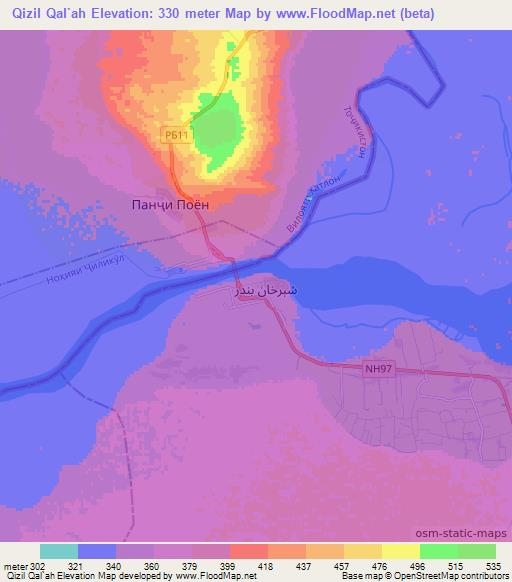 Qizil Qal`ah,Afghanistan Elevation Map