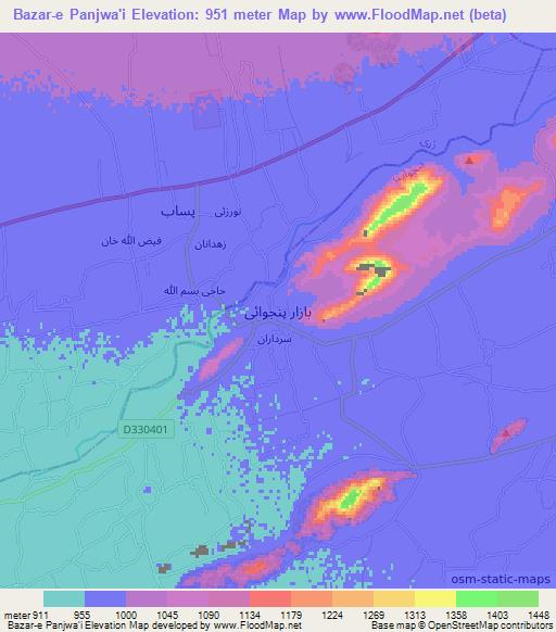 Bazar-e Panjwa'i,Afghanistan Elevation Map