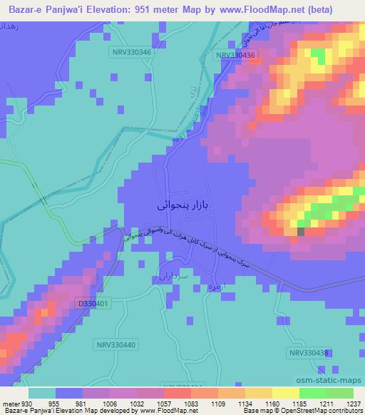 Bazar-e Panjwa'i,Afghanistan Elevation Map