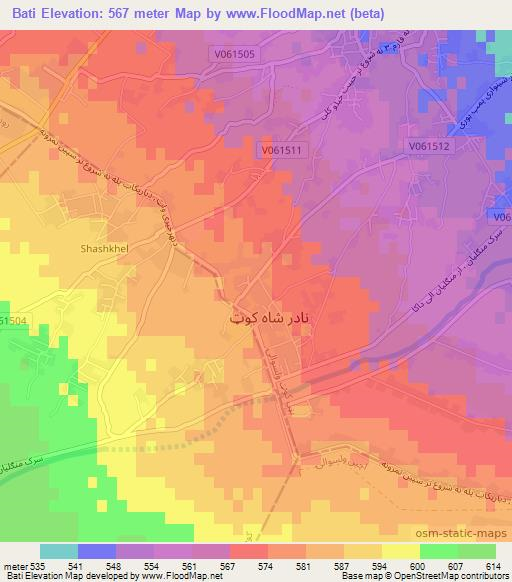 Bati,Afghanistan Elevation Map