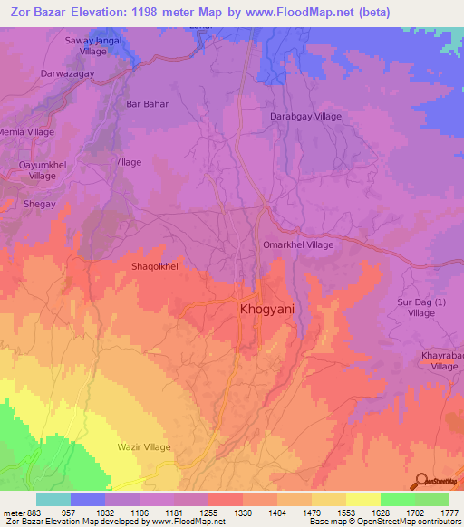 Zor-Bazar,Afghanistan Elevation Map
