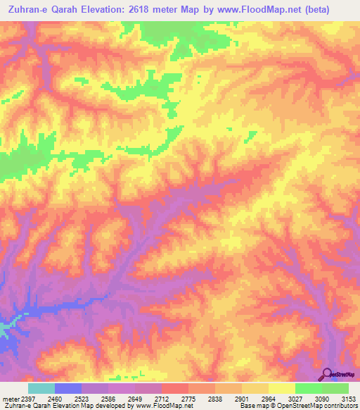 Zuhran-e Qarah,Afghanistan Elevation Map