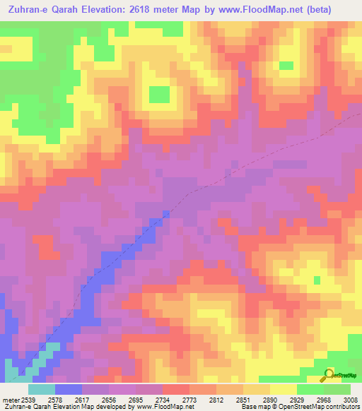 Zuhran-e Qarah,Afghanistan Elevation Map