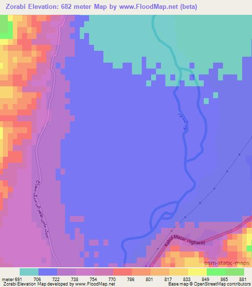 Zorabi,Afghanistan Elevation Map